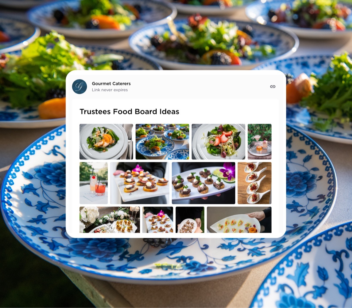 A custom Trustees Food Board Ideas Photo Board from Gourmet Caterers
