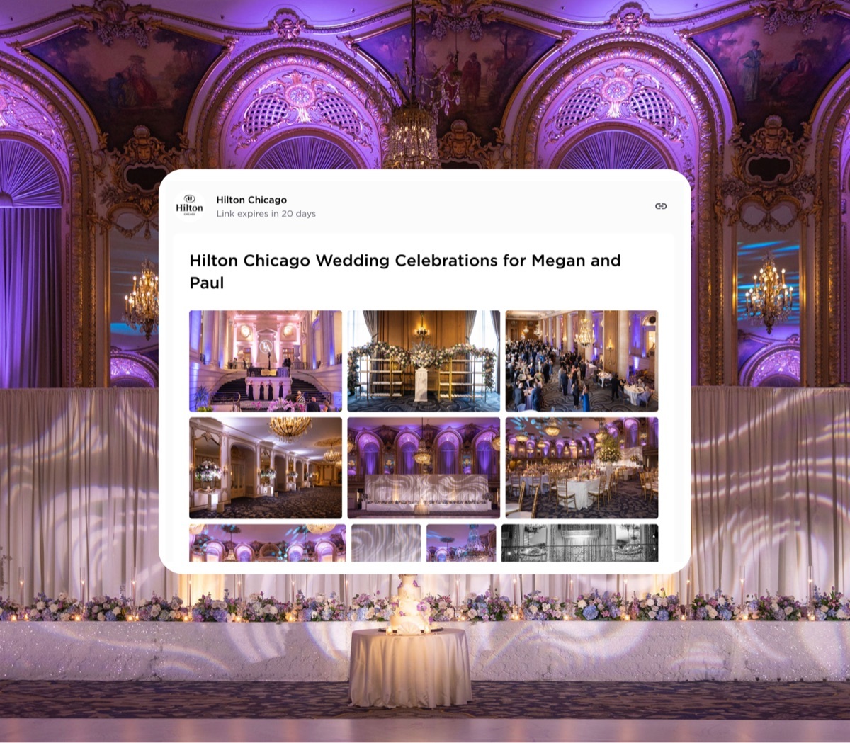 A personalized Photo Board for a couple's Hilton Chicago wedding